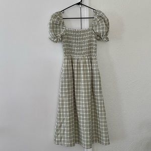 Gingham Smocked Puff Sleeve Midi Dress